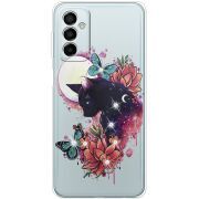 Чехол со стразами Samsung Galaxy M13 (M135) Cat in Flowers