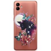 Чехол со стразами Samsung Galaxy A04 (A045) Cat in Flowers