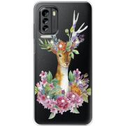 Чехол со стразами Nokia G60 Deer with flowers