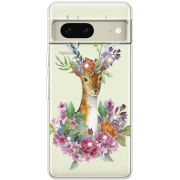 Чехол со стразами Google Pixel 7 Deer with flowers