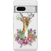 Чехол со стразами Google Pixel 7A Deer with flowers
