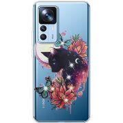 Чехол BoxFace со стразами Xiaomi 12T / 12T Pro Cat in Flowers