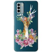 Чехол со стразами Nokia G22 Deer with flowers