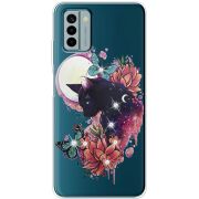 Чехол со стразами Nokia G22 Cat in Flowers