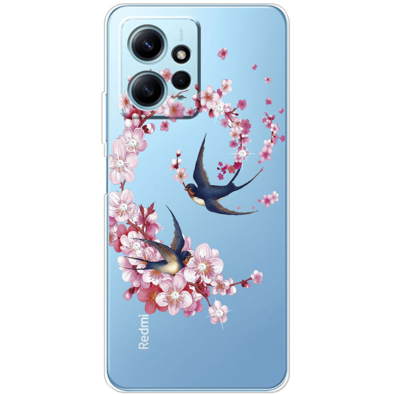 Чехол со стразами BoxFace Xiaomi Redmi Note 12 4G Swallows and Bloom