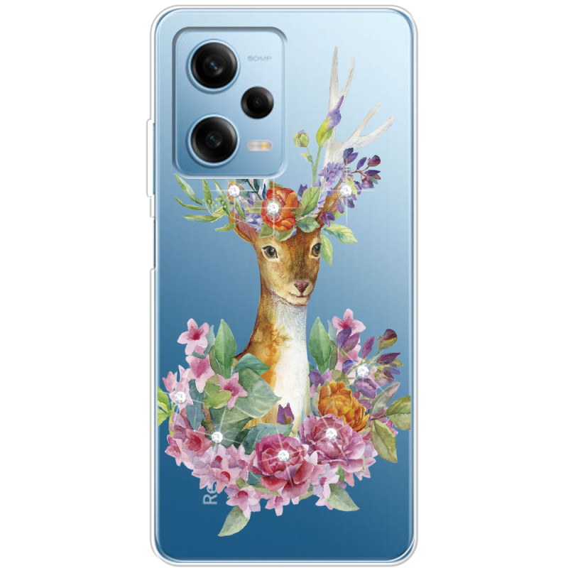 Чехол со стразами BoxFace Xiaomi Redmi Note 12 Pro 5G Deer with flowers