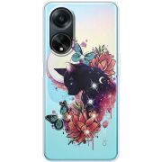 Чехол со стразами OPPO A98 5G Cat in Flowers