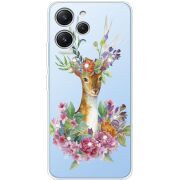 Чехол со стразами Xiaomi Redmi 12 Deer with flowers