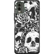 Черный чехол BoxFace Nokia C32 Skull and Roses
