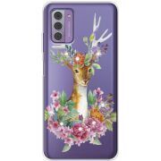 Чехол со стразами Nokia G42 Deer with flowers