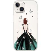 Чехол со стразами Apple iPhone 15 Girl in the green dress
