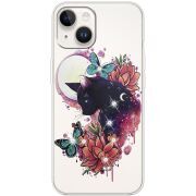 Чехол со стразами Apple iPhone 15 Plus Cat in Flowers
