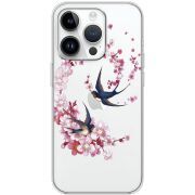 Чехол со стразами Apple iPhone 15 Pro Swallows and Bloom