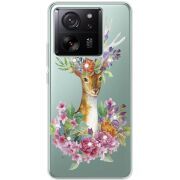 Чехол BoxFace со стразами Xiaomi 13T Deer with flowers
