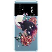 Чехол со стразами BoxFace Xiaomi Poco M4 5G Cat in Flowers