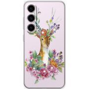 Чехол со стразами Samsung Galaxy S24 Deer with flowers
