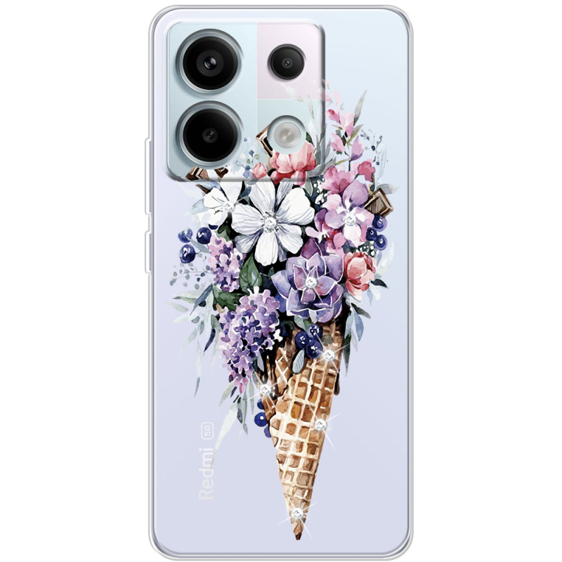 Чехол со стразами BoxFace Xiaomi Redmi Note 13 5G Ice Cream Flowers