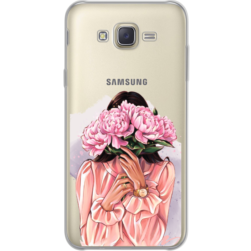 Прозрачный чехол Uprint Samsung J700H Galaxy J7 Девушка с Пионами