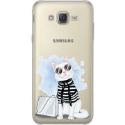 Прозрачный чехол Uprint Samsung J700H Galaxy J7 Cat Style