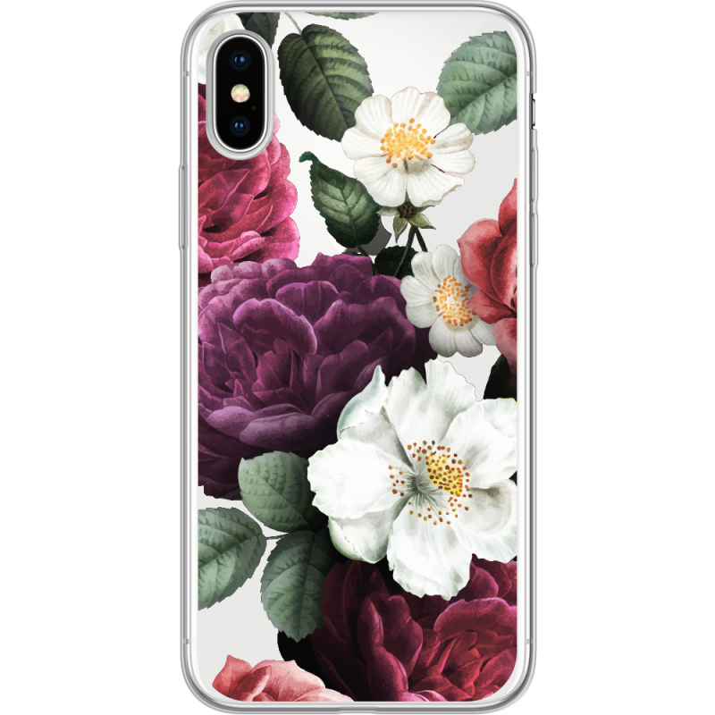 Прозрачный чехол Uprint Apple iPhone X Floral Dark Dreams