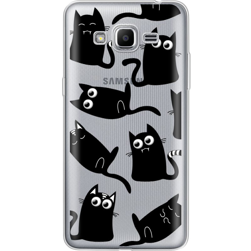 Прозрачный чехол Uprint Samsung J2 Prime G532F с 3D-глазками Black Kitty