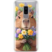 Прозрачный чехол Uprint Samsung G965 Galaxy S9 Plus Капибара з квітами