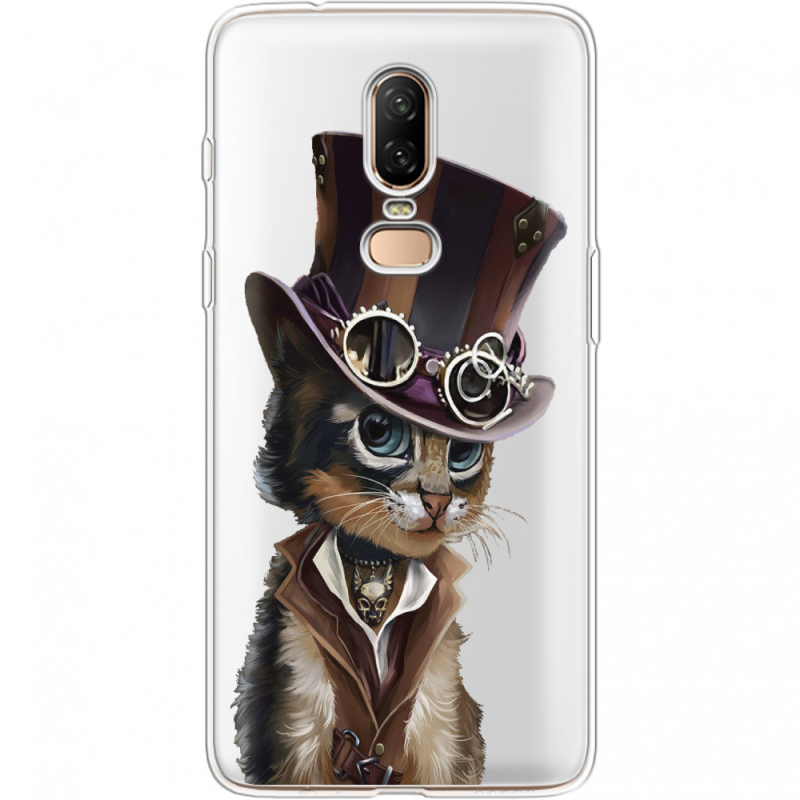 Прозрачный чехол Uprint OnePlus 6 Steampunk Cat