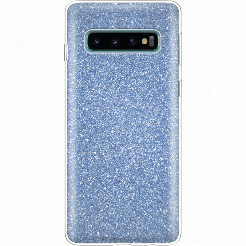 Чехол с блёстками Samsung G973 Galaxy S10 Голубой