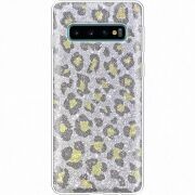 Чехол с блёстками Samsung G973 Galaxy S10 Леопард