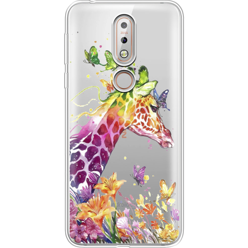 Прозрачный чехол Uprint Nokia 7.1 Colorful Giraffe