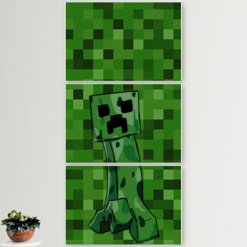 Модульные картины горизонтальные  60 на 40 3шт Minecraft Creeper