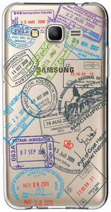 Чехол прозрачный U-Print 3D Samsung G531 / G530 Galaxy Grand Prime Passport Stamp