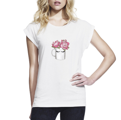 Женская футболка с закатанными рукавами Cup of Flowers