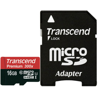 Transcend 16Gb microSDHC Class 10 UHS-I PremiumX300 + Adaptor TS16GUSDU1