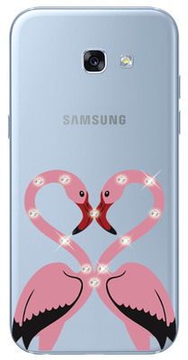 Чехол U-Print Samsung A720 Galaxy A7 2017 Фламинго со стразами