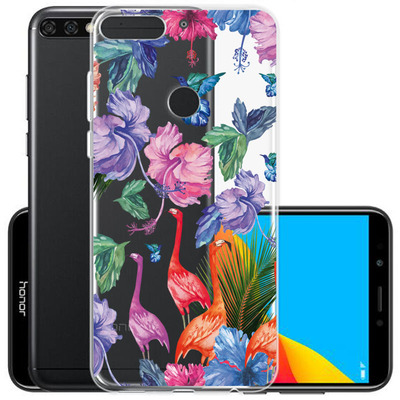 Чехол прозрачный U-Print Huawei Y7 Prime 2018 Фламинго