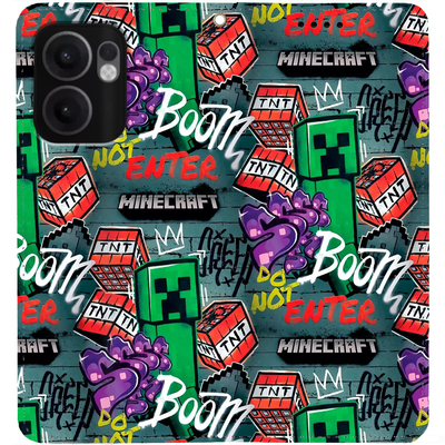 Чохол-книжка BoxFace для OPPO Reno 13 FS 5G Minecraft Creeper Boom