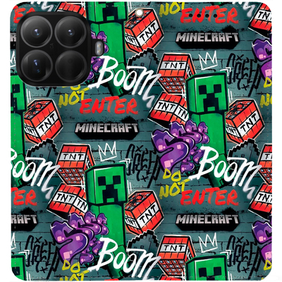 Чохол-книжка BoxFace для Xiaomi 15T Pro Minecraft Creeper Boom