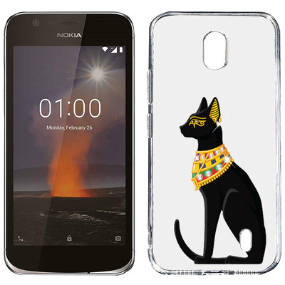 Чехол прозрачный U-Print Nokia 1 Egipet Cat со стразами