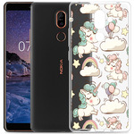 Чехол прозрачный U-Print Nokia 7 Plus Единороги в облаках