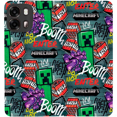 Чохол-книжка BoxFace для OPPO A6s 4G Minecraft Creeper Boom