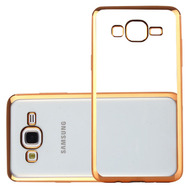 Чехол накладка Frame Case Samsung J120H Galaxy J1 2016 Прозрачный с золотым