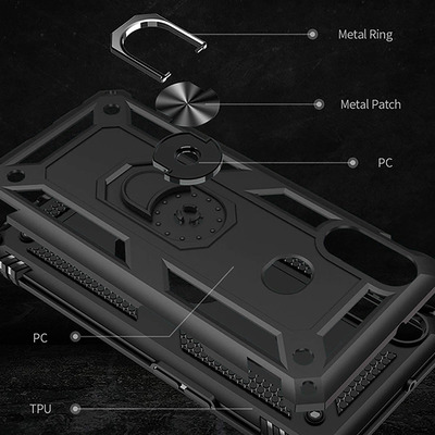 Противоударный чехол Military Ring Case для Samsung A107 Galaxy A10s Черный