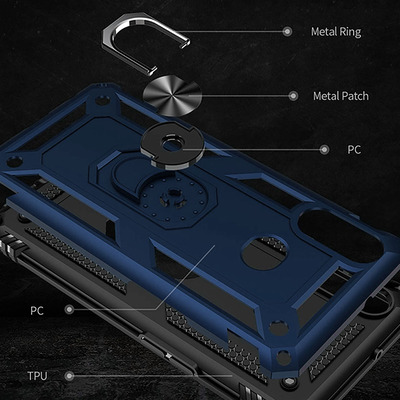 Противоударный чехол Military Ring Case для Samsung A107 Galaxy A10s Синий