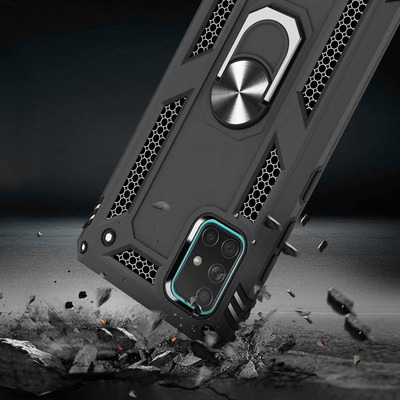 Противоударный чехол Military Ring Case для Samsung A715 Galaxy A71 Черный