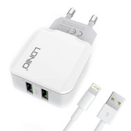 Сетевое зарядное устройство LDNIO 2 USB 2.4A (DL-A2202) + Cable Lighting