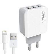 Сетевое зарядное устройство LDNIO 3 USB 3.1A (DL-A3301) + Cable Lighting White