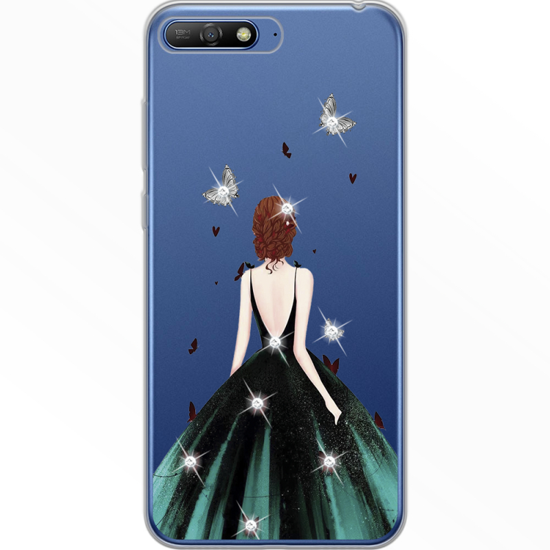 Чехол со стразами Huawei Y6 2018 Girl in the green dress