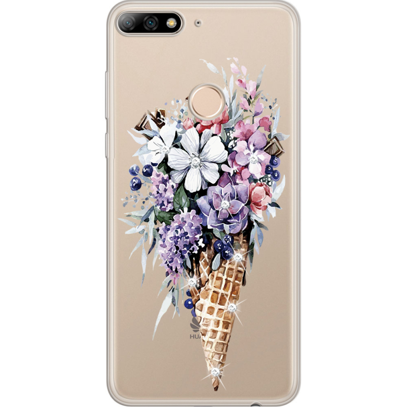 Чехол со стразами Huawei Y7 Prime 2018 / Honor 7C Pro Ice Cream Flowers