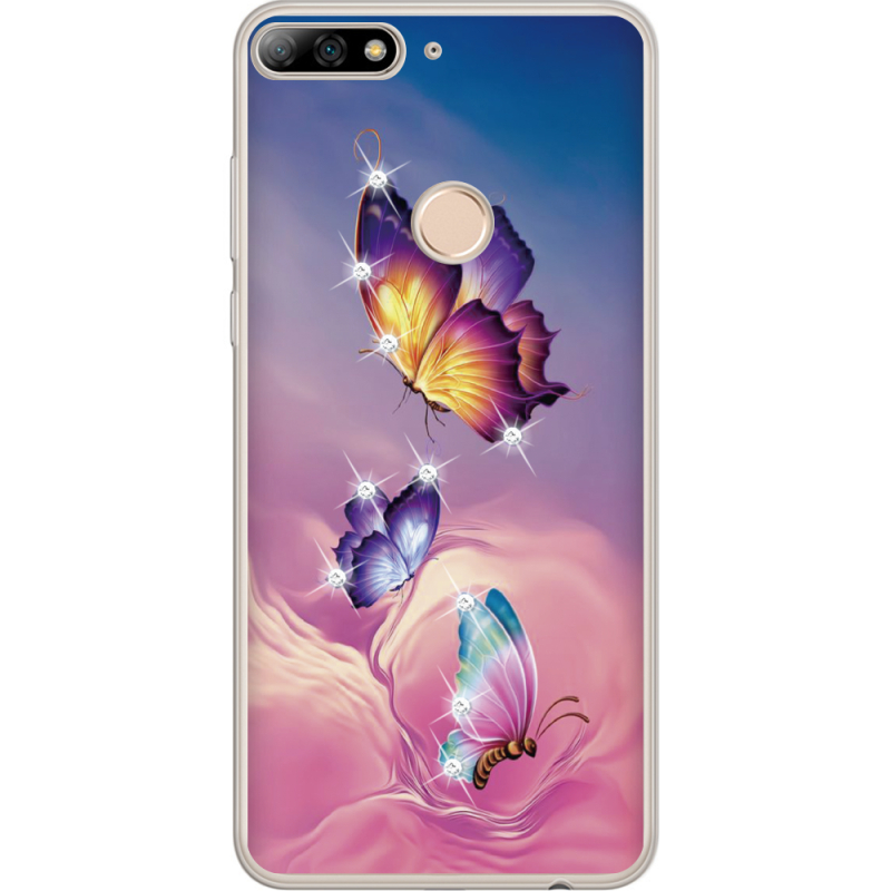 Чехол со стразами Huawei Y7 Prime 2018 / Honor 7C Pro Butterflies